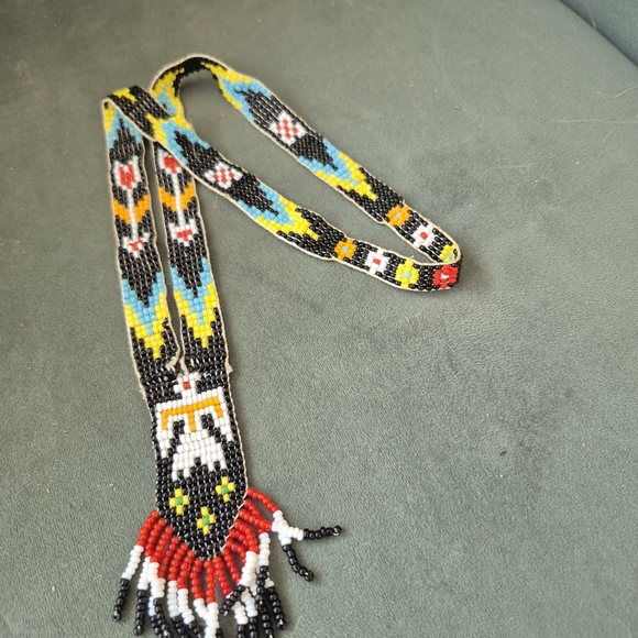 Native Beaded Necklace - Black, Red, Yellow, Blue - Picture 5 of 9
